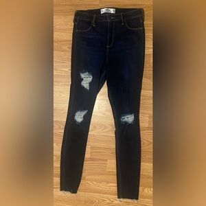 Hollister Dark Wash Distressed Curvy High Rise Stretch Jeans